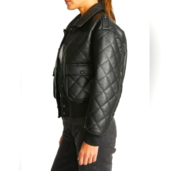 Rebecca Minkoff Black Diamond Quilted Bomber Jacket Size XL Oversized - Picture 3 of 11